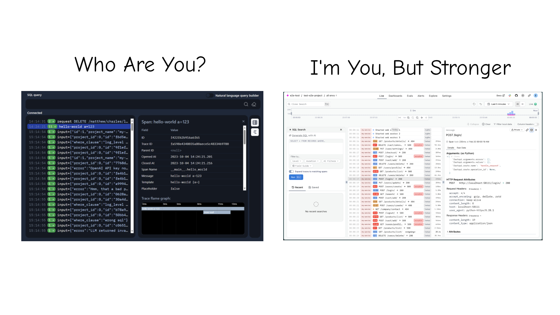 Logfire old UI vs new UI