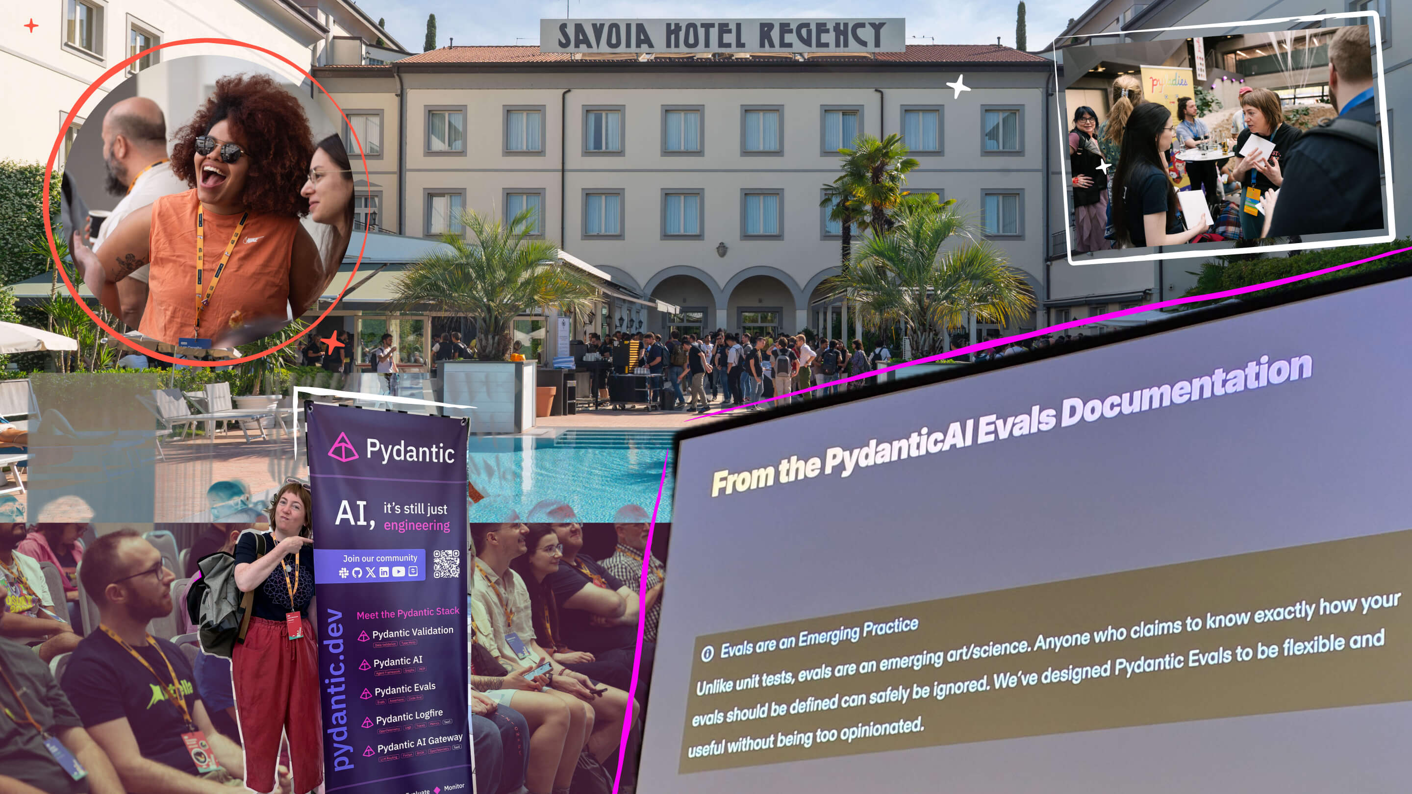 PyCon Italia 2026 - Savoia Hotel Regency, Bologna: hallway conversations, Pydantic booth, and the pool terrace between sessions