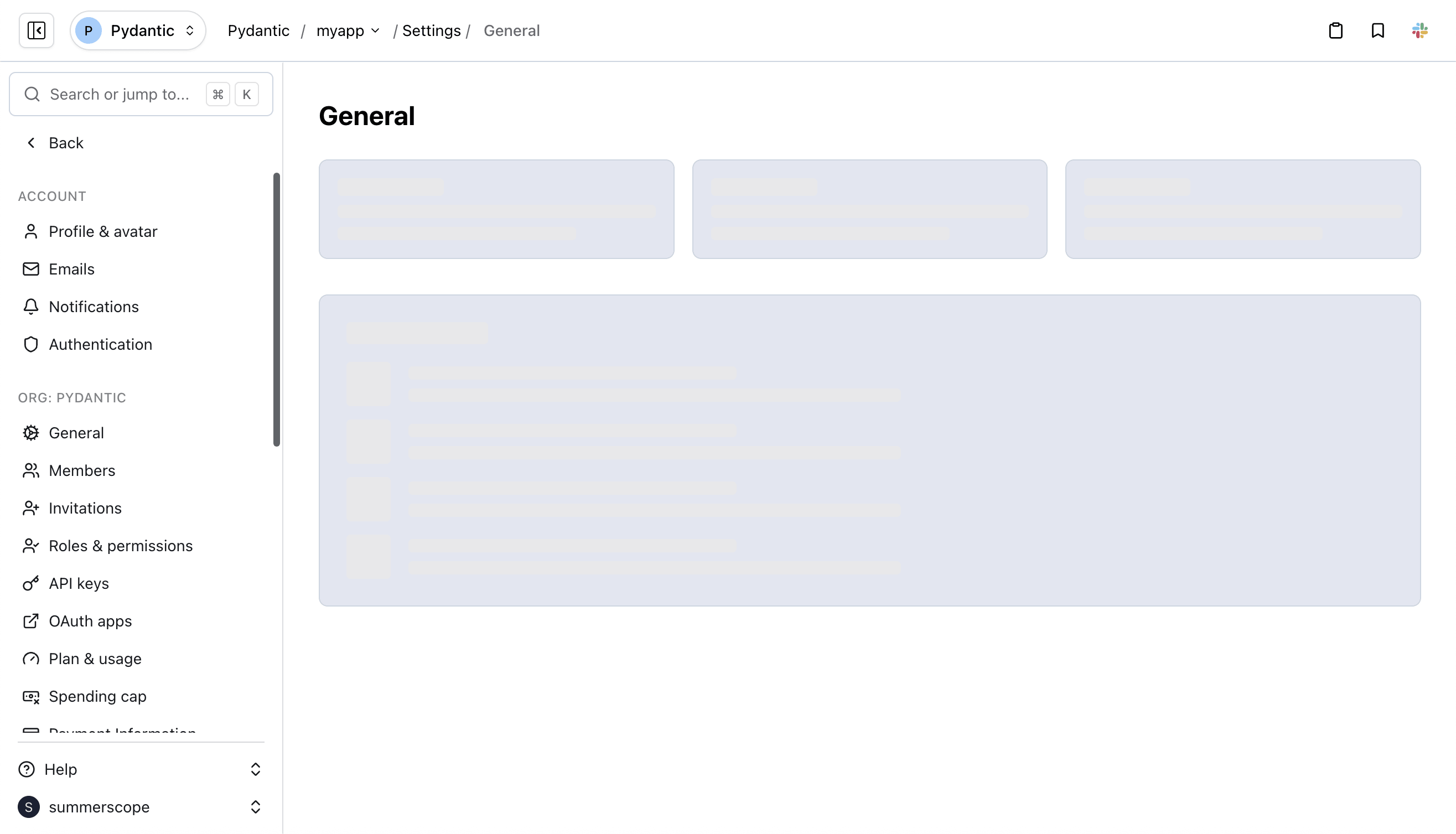Round one: the first sidebar, locked open, showing settings with category grouping