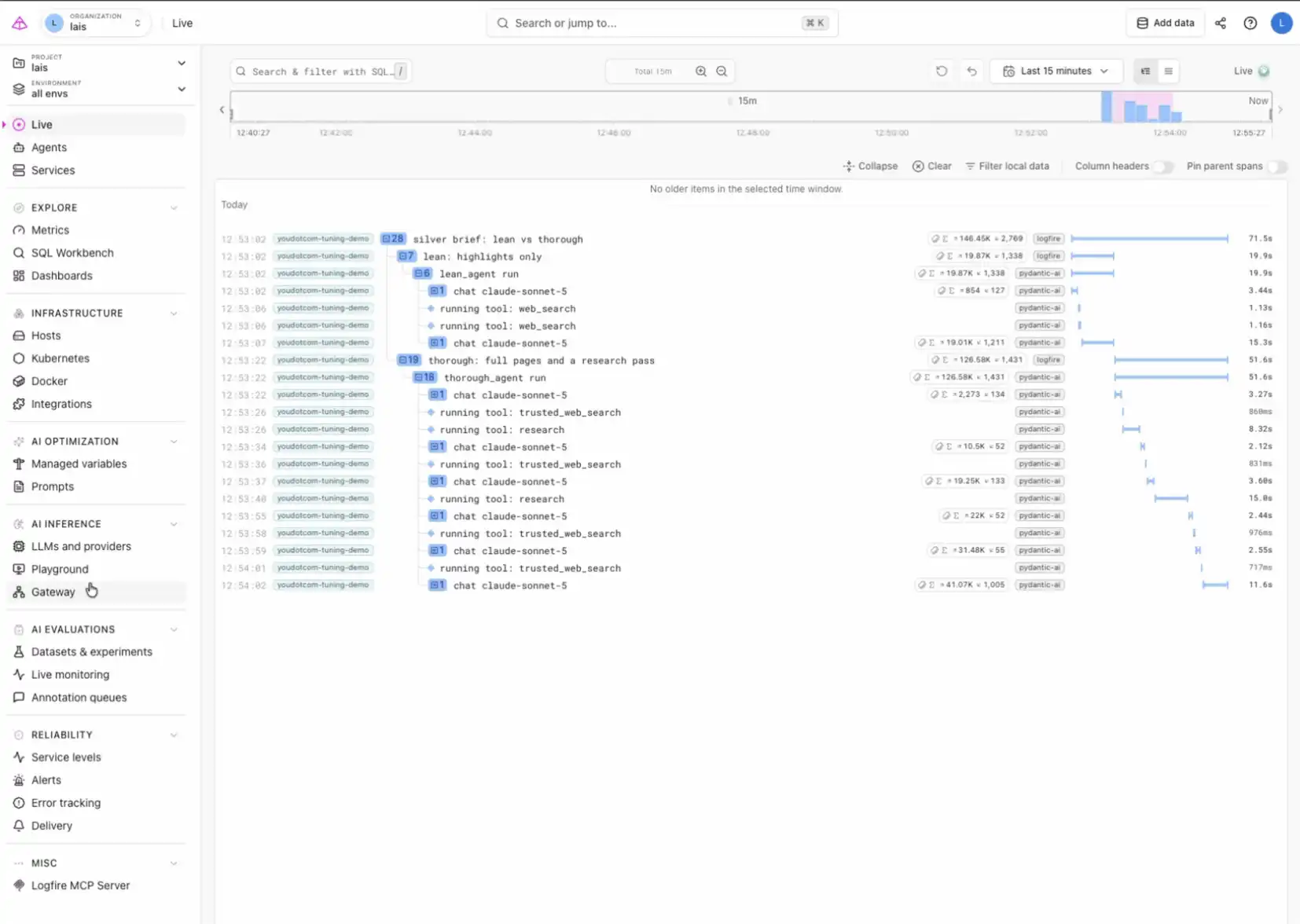 Enabling the Gateway in Logfire, then creating a key from the API Keys tab