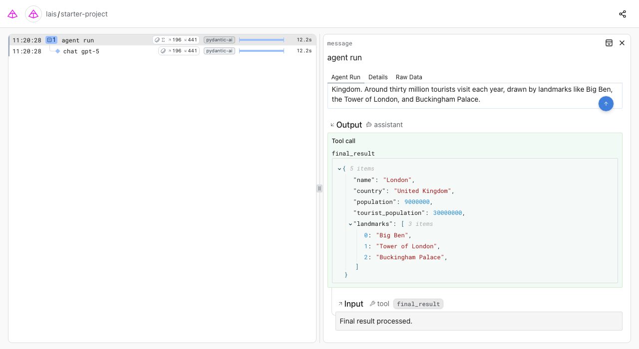 Logfire instrumentation for structured output example