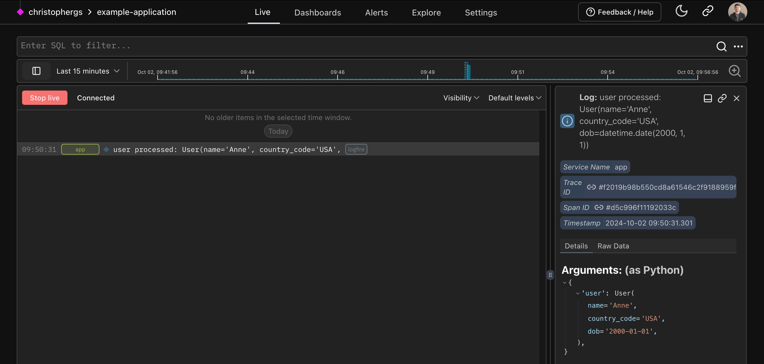 Logfire pydantic manual screenshot