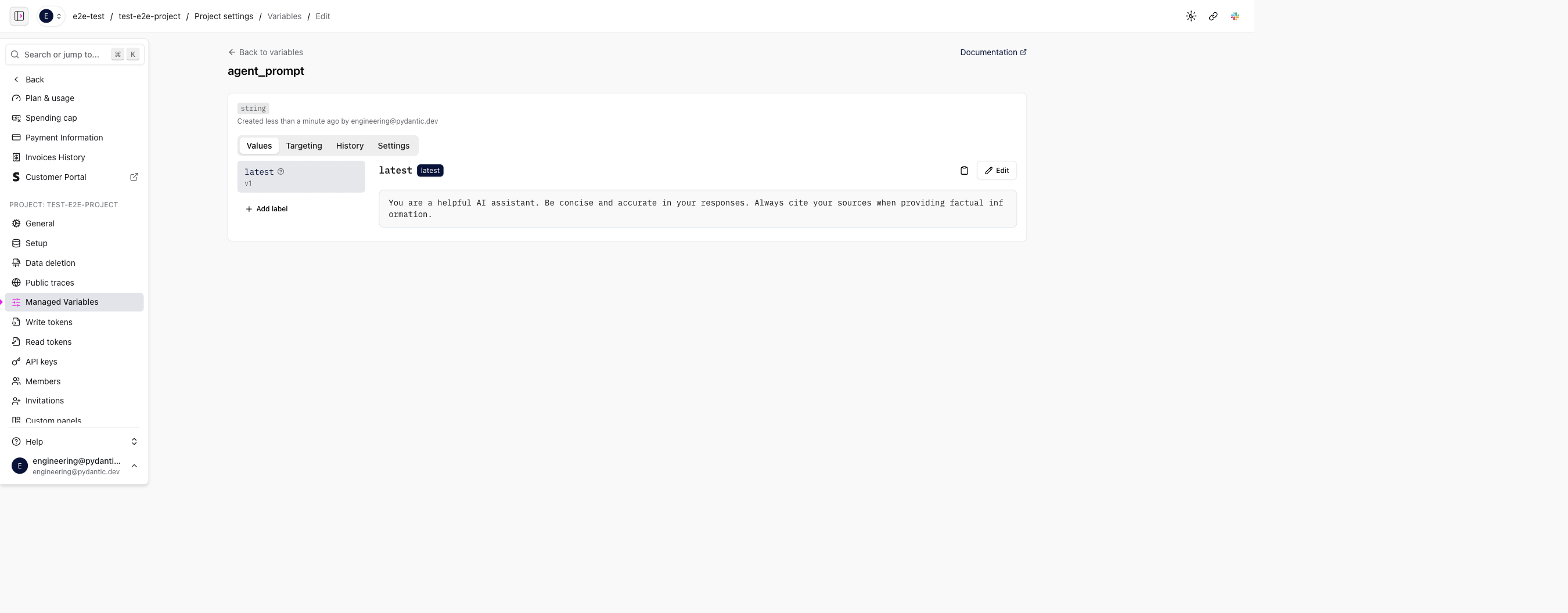 Variable detail values