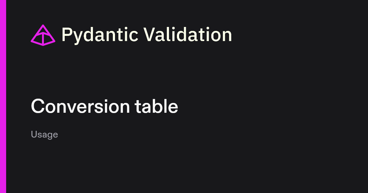 Conversion table | Pydantic Docs